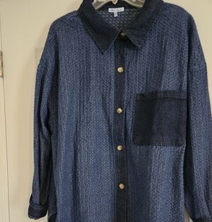 Women's Blue Textured Shirt Jacket Sz 2x